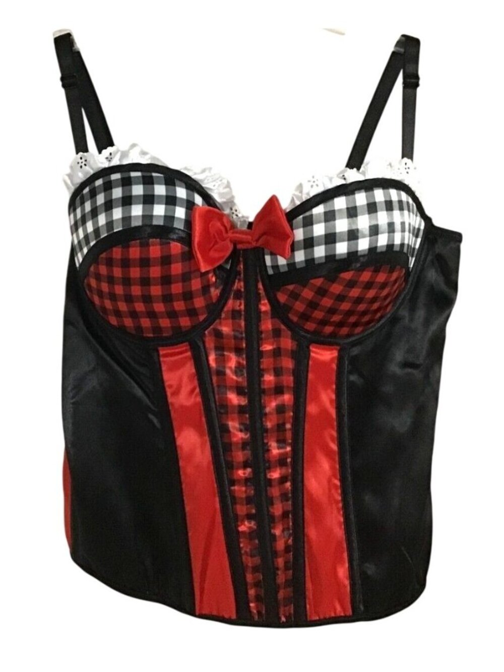 Black Red White Gingham Pattern Bustier Corset Adult Medium